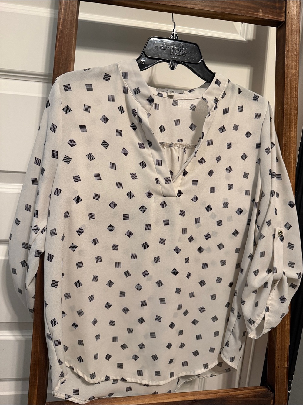 Papaya Cream Blouse with Black Geometric Print